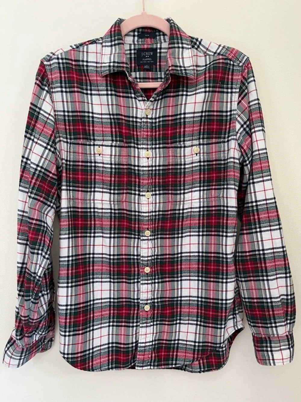 J.Crew Plaid Flannel Shirt Small | Red Black White Button Down Classic Preppy